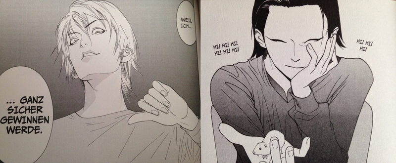 Akiyama (left): “Because I will most certainly win.” and Yokoya chuckling on the right.